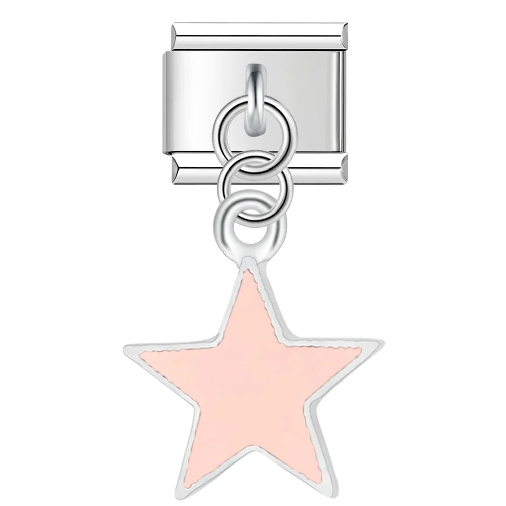 Color Glaze Stars Shiny Charms Silver & Gold – open outline star charm in pink enamel on silver, Italian charm bracelet charm by Charmtastic