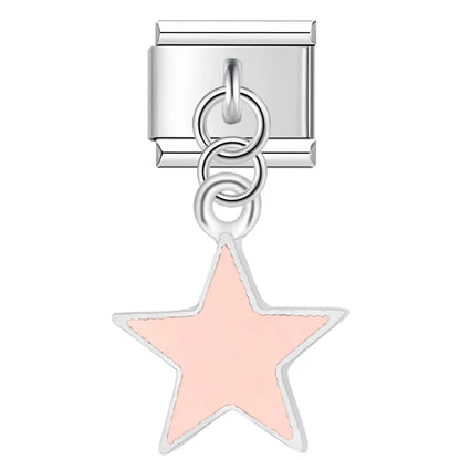 Color Glaze Stars Shiny Charms Silver & Gold – open outline star charm in pink enamel on silver, Italian charm bracelet charm by Charmtastic
