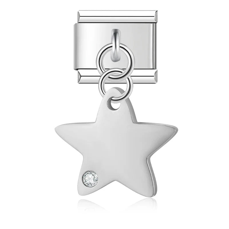Star Angel Puzzle Palm Charms – star tag charm with CZ in silver, Italian charm bracelet charm by Charmtastic