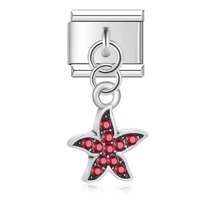 Red rhinestone starfish dangle Italian charm, by Charmtastic