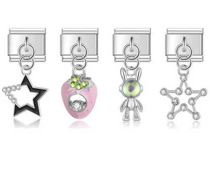 Stars, strawberry and rabbit silver Italian charms, by Charmtastic