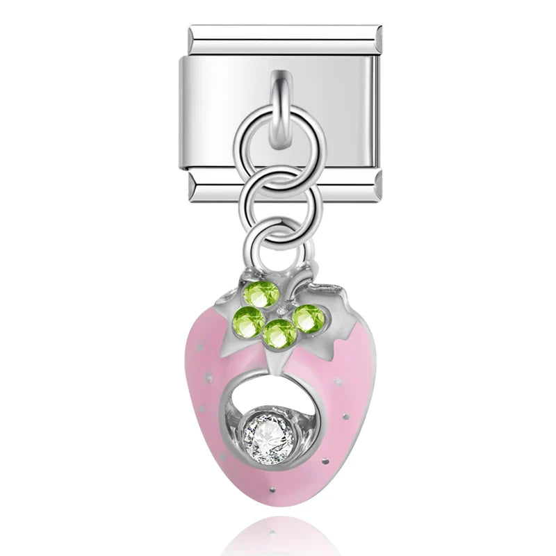 Strawberry cubic zirconia silver Italian charm, by Charmtastic