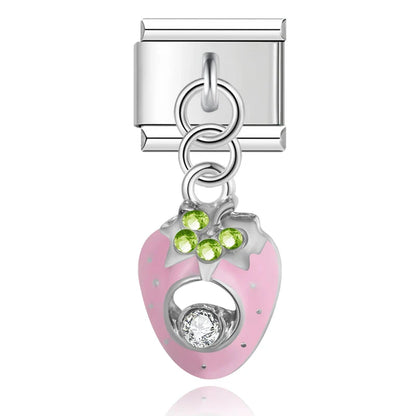 Strawberry cubic zirconia silver Italian charm, by Charmtastic