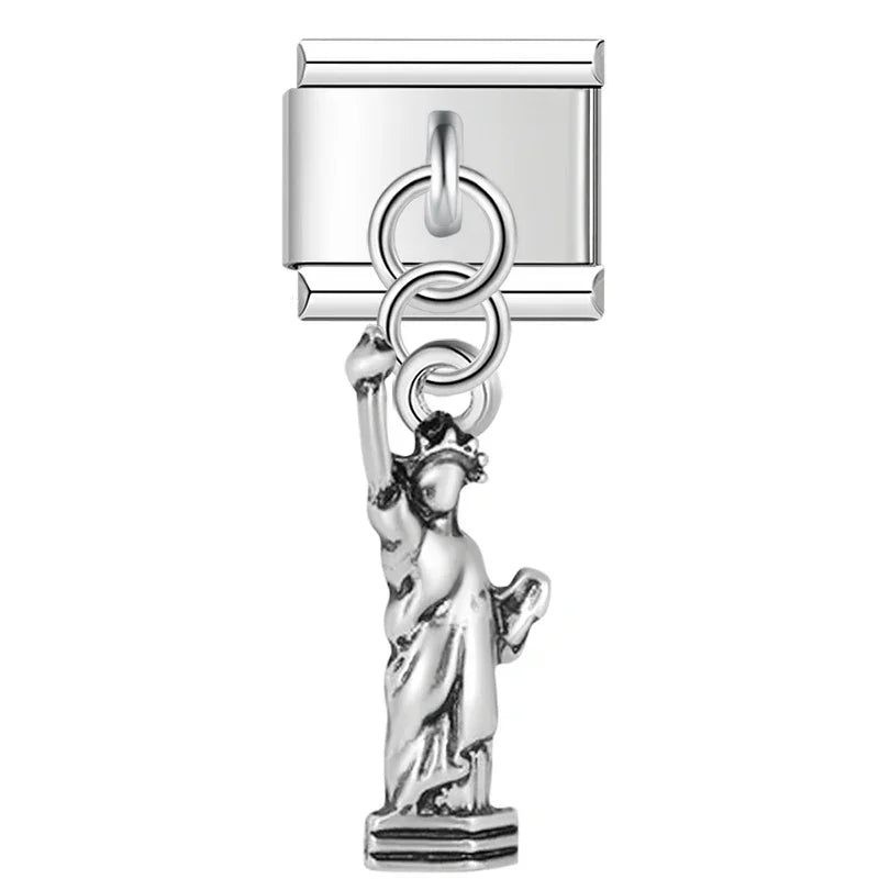 Heart Eye Shell Dinosaur Charm – Statue of Liberty charm in silver, Italian charm bracelet charm by Charmtastic