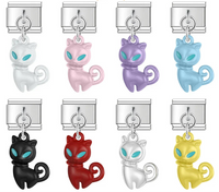 colorful Cat Dangle Charm in Silver