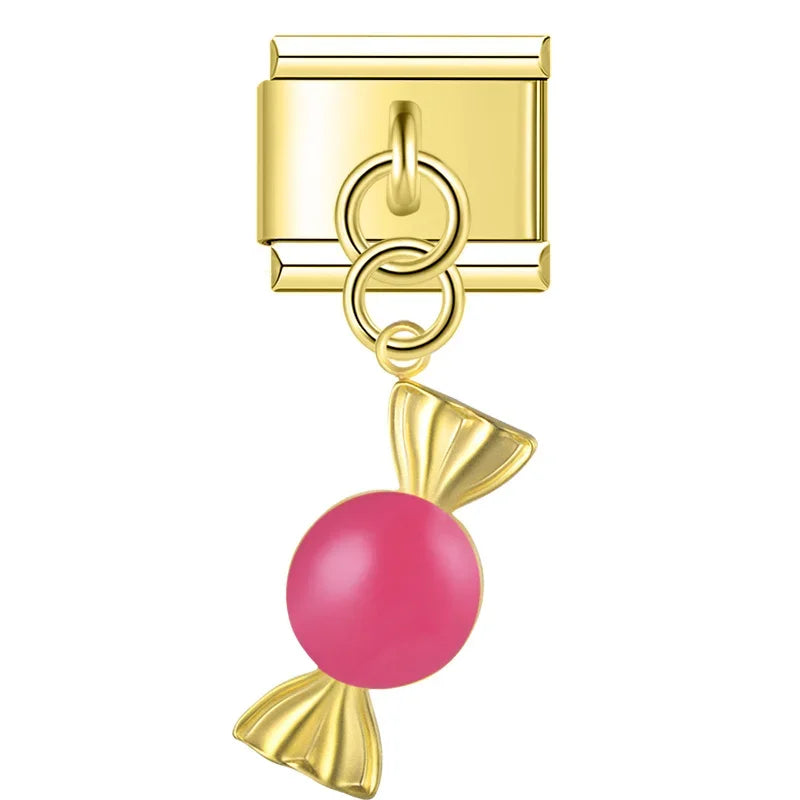 Gold candy dangle with magenta center — Italian charm, by Charmtastic