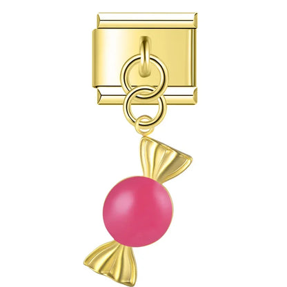 Gold candy dangle with magenta center — Italian charm, by Charmtastic