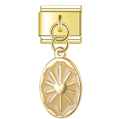 Gold sun oval dangle with cream enamel — Italian charm, by Charmtastic