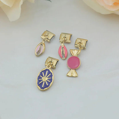 Sun, candy and shell dangle Italian charm — 9mm bracelet, by Charmtastic