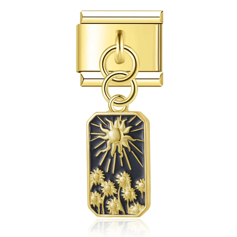 Sunburst and stars tarot gold Italian charm, by Charmtastic