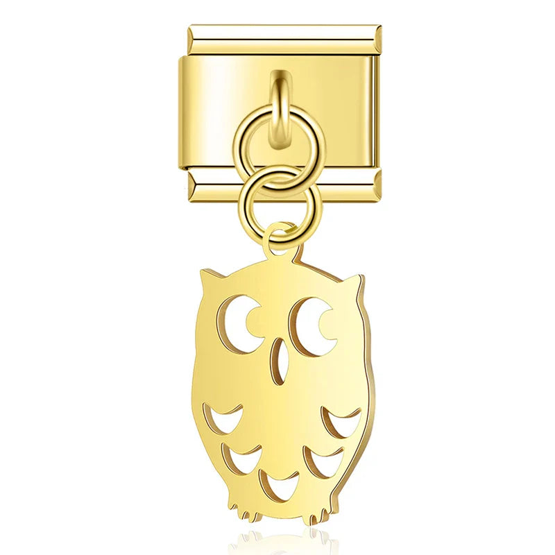 Sweet Cat Cat Owl charms – owl dangle charm in gold, Italian charm bracelet charm by Charmtastic