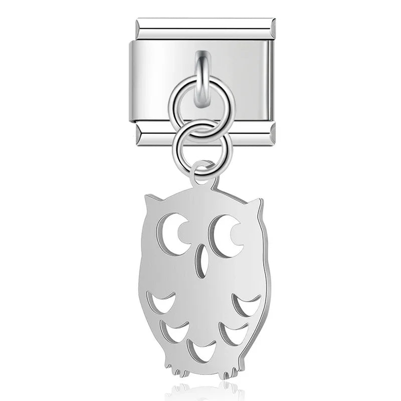 Sweet Cat Cat Owl charms – owl dangle charm in silver, Italian charm bracelet charm by Charmtastic