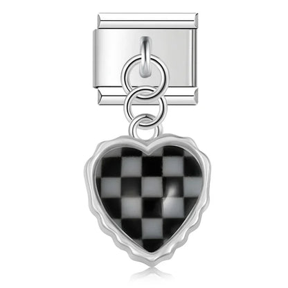 Checkered heart dangle Italian charm, by Charmtastic
