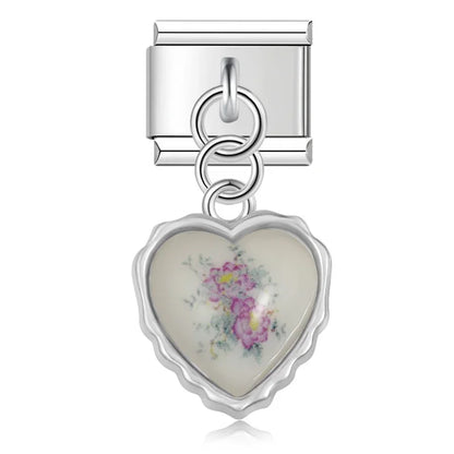 Floral heart dangle Italian charm, by Charmtastic