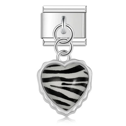 Zebra print heart dangle Italian charm, by Charmtastic
