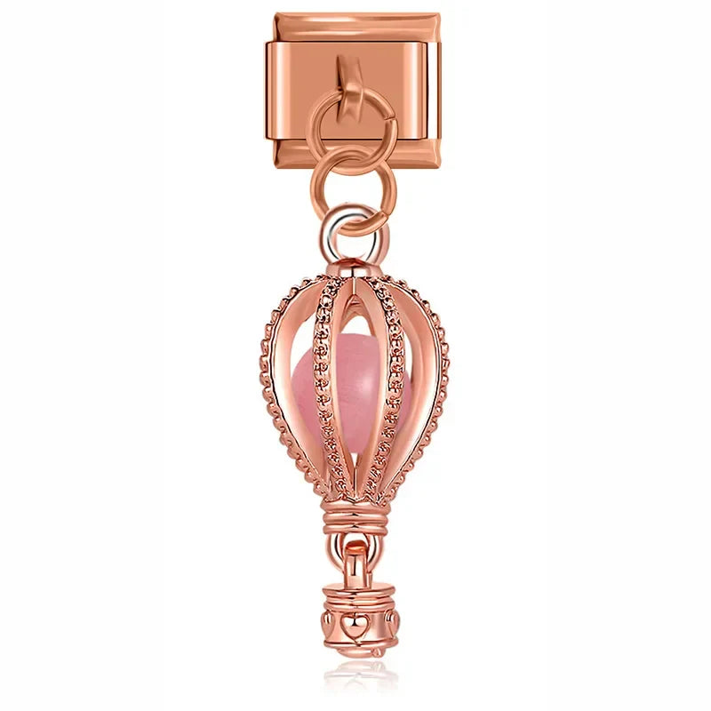 Rose gold pink hot air balloon dangle Italian charm, by Charmtastic
