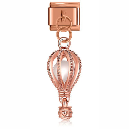 Rose gold white hot air balloon dangle Italian charm, by Charmtastic