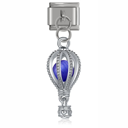 Silver blue hot air balloon dangle Italian charm, by Charmtastic