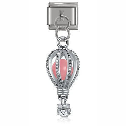 Silver pink hot air balloon dangle Italian charm, by Charmtastic