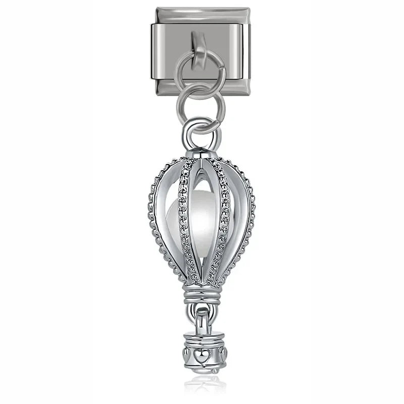 Silver white hot air balloon dangle Italian charm, by Charmtastic