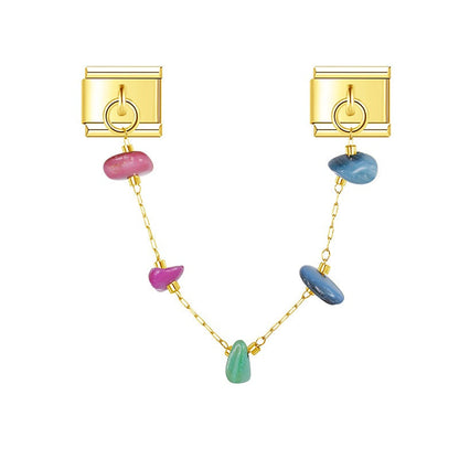 Teal gem gold safety chain Italian charm, by Charmtastic