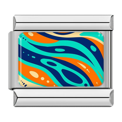 Teal and orange retro wave swirl Italian charm bracelet charm, by Charmtastic