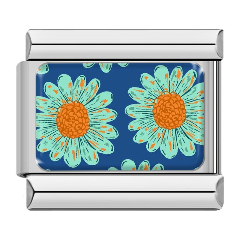 Teal sunflowers on navy pattern Italian charm bracelet charm, by Charmtastic