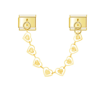 Gold textured heart safety chain link Italian charm, by Charmtastic