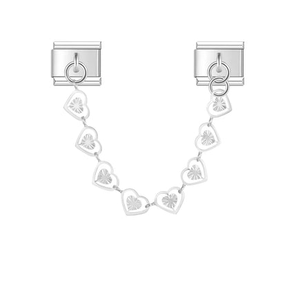 Silver textured heart safety chain link Italian charm, by Charmtastic