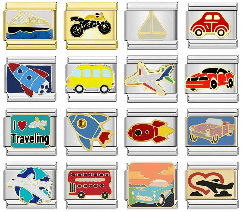 Travel Charms: Airplane, Car, Ship & Motorcycle – Italian charm bracelet charm, design 1 of 6, by Charmtastic