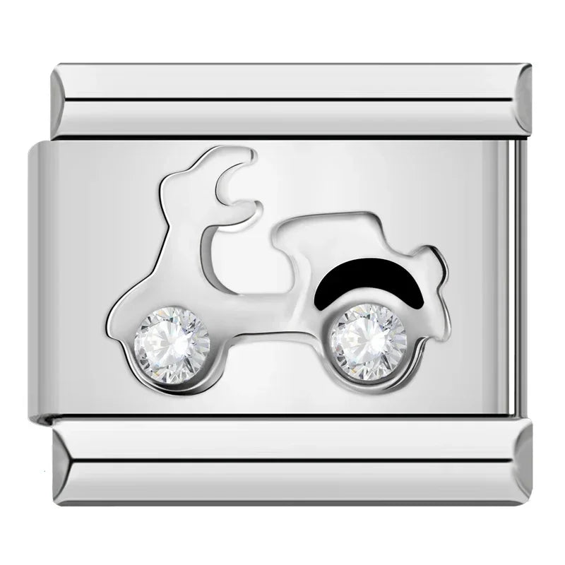 Travel Charms: Airplane, Car, Ship & Motorcycle – Italian charm bracelet charm, design 6 of 6, by Charmtastic