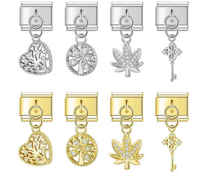 Tree of Life, key and leaf CZ dangle Italian charms collection, by Charmtastic