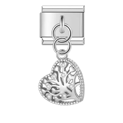 Silver heart Tree of Life CZ dangle Italian charm, by Charmtastic