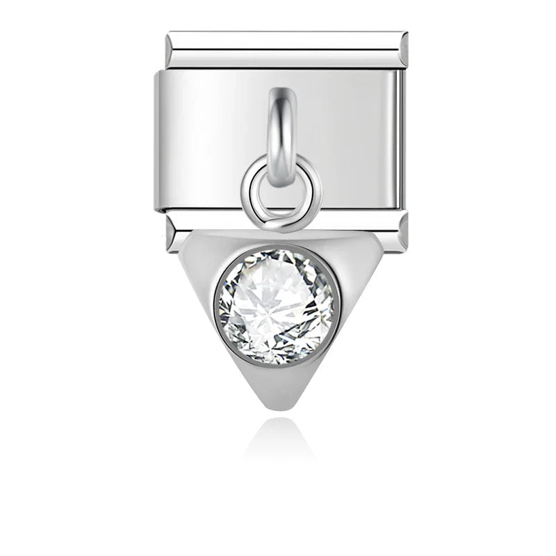 Round Star Heart Gemstone Charms – triangle CZ charm in silver, Italian charm bracelet charm by Charmtastic