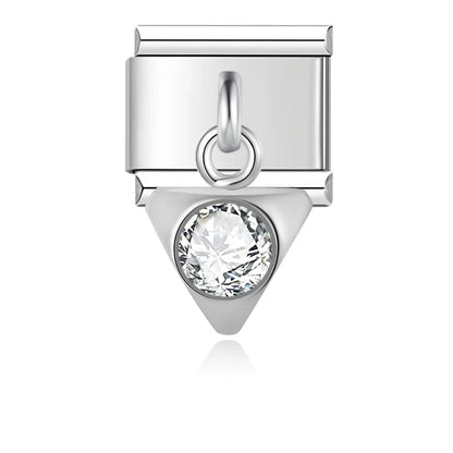 Round Star Heart Gemstone Charms – triangle CZ charm in silver, Italian charm bracelet charm by Charmtastic