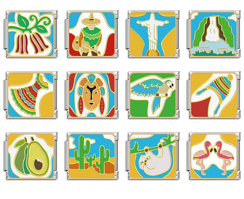 Tropical Travel Adventures Charm – overview of tropical travel charms including Christ the Redeemer statue, sloth, macaw and flamingos, Italian charm bracelet charms by Charmtastic