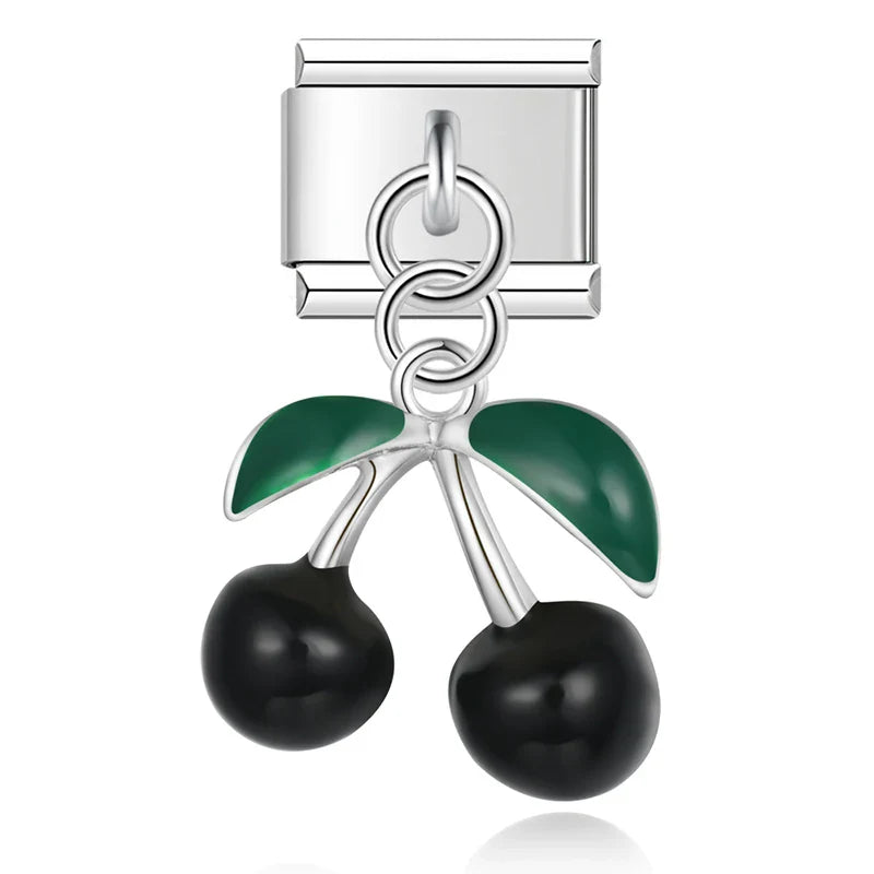 Silver black cherries dangle Italian charm, by Charmtastic