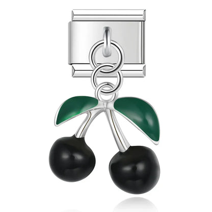 Silver black cherries dangle Italian charm, by Charmtastic