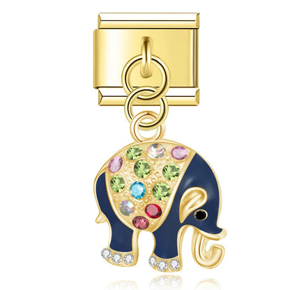 Blue crystal elephant dangle Italian charm, by Charmtastic