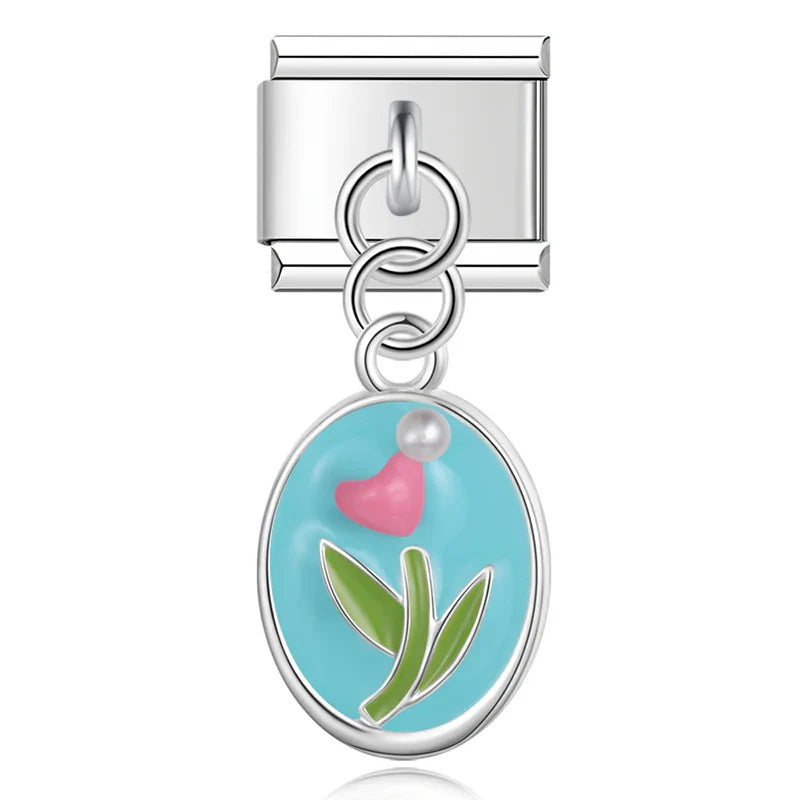Blue tulip dangle Italian charm, by Charmtastic