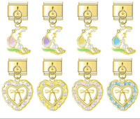 Tulip Moon & Pearl Bow Heart Dangle Charm in Gold