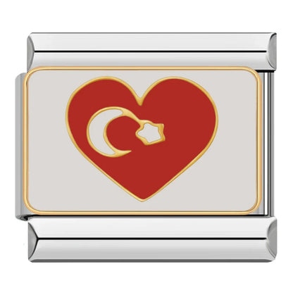 Turkey Mexico London Charms – red heart enamel charm with Turkish crescent moon and star, Italian charm bracelet charm by Charmtastic