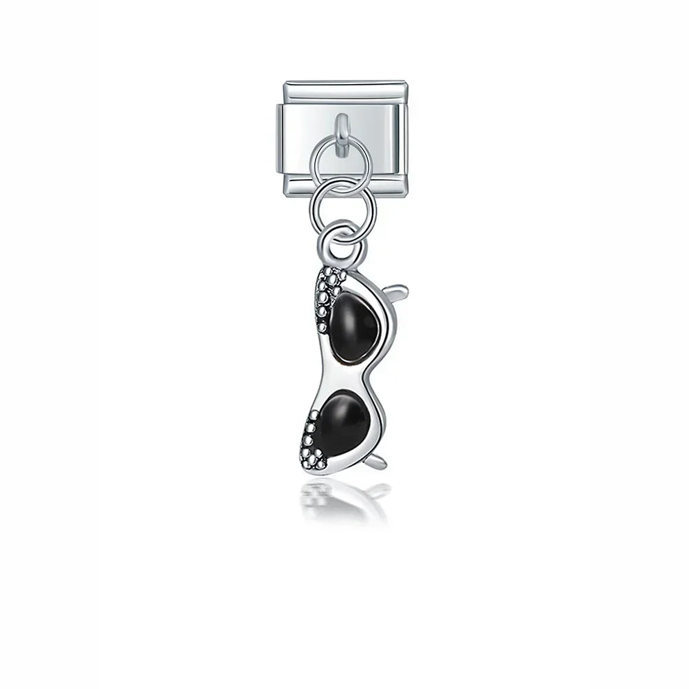 Unicorn Glasses Angle Skateboard charms silver – silver sunglasses charm with black lenses, Italian charm bracelet charm by Charmtastic