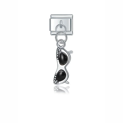 Unicorn Glasses Angle Skateboard charms silver – silver sunglasses charm with black lenses, Italian charm bracelet charm by Charmtastic