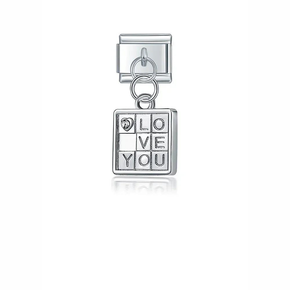 Unicorn Glasses Angle Skateboard charms silver – silver LOVE YOU tile charm, Italian charm bracelet charm by Charmtastic