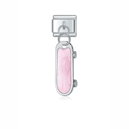 Unicorn Glasses Angle Skateboard charms silver – silver skateboard charm with pink enamel, Italian charm bracelet charm by Charmtastic