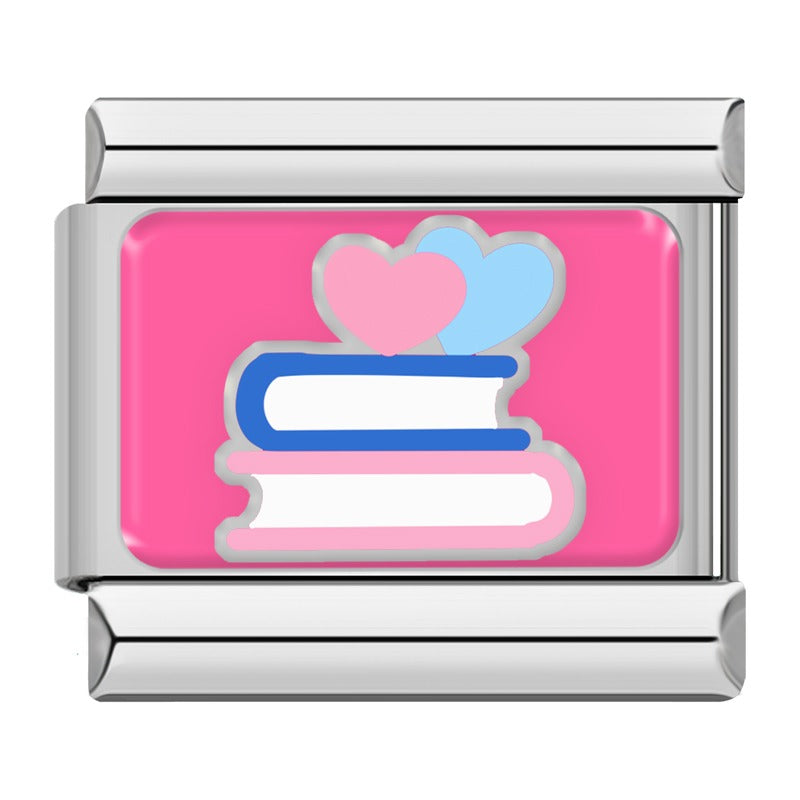 Books and hearts Valentine Italian charm, by Charmtastic