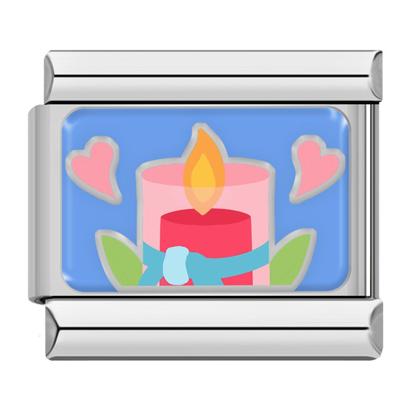 Candle and hearts Valentine Italian charm, by Charmtastic