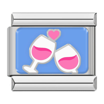 Cheers wine glasses Valentine Italian charm, by Charmtastic