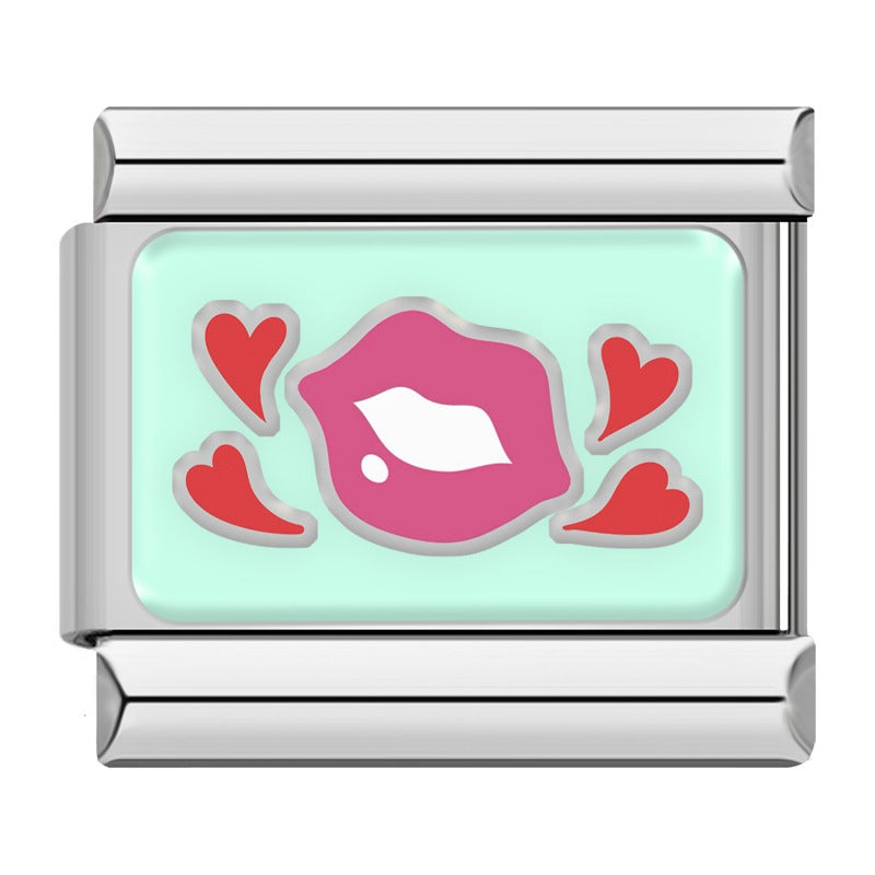 Lips and hearts Valentine Italian charm, by Charmtastic